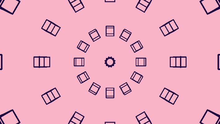 A sphere of dark purple cubes on a light pink background.